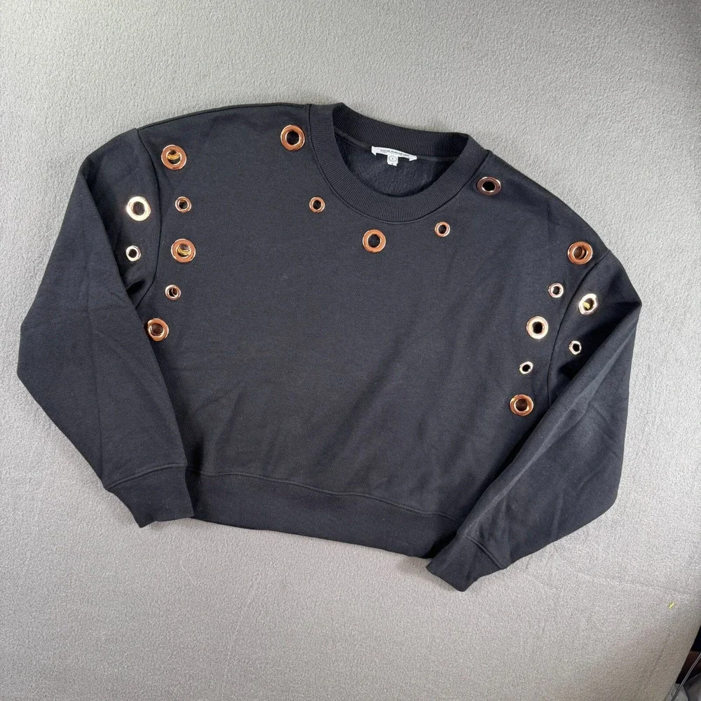 Good American Cropped Sweater Women 2 Black Rivets Grommet‎ Goth Punk Grunge Y2K